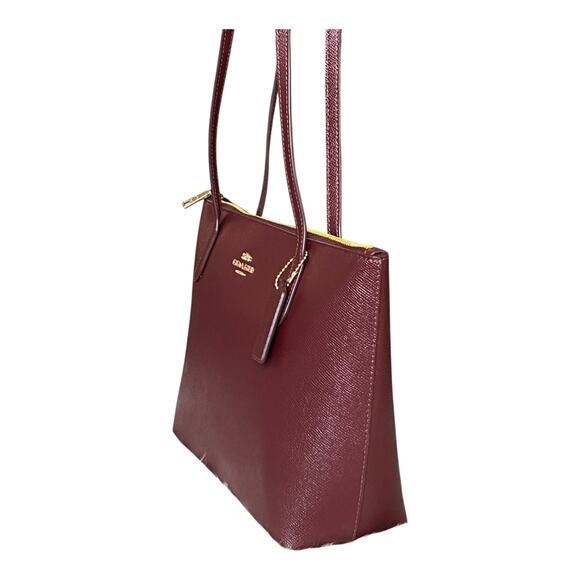 COACH FIONA ZIP TOP TOTE BAG PURSE IN CROSSGRAIN LEATHER DARK WINE & GOLD NEW! - Picture 10 of 16